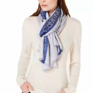 NEW Calvin Klein Logo Color Block Pashima Scarf Wrap, Blue